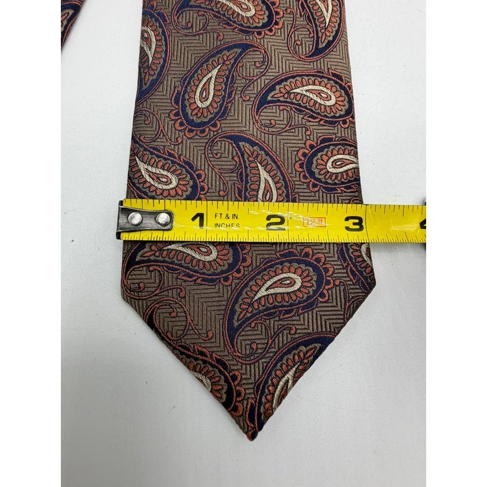 Jos. A. Bank Reserve Silk Tie Taupe Navy Copper Paisley Herringbone Necktie